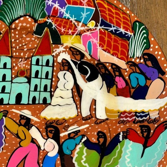 Hand Painted Mexican Folk Art WEDDING Story Plate - Picture 3 of 9